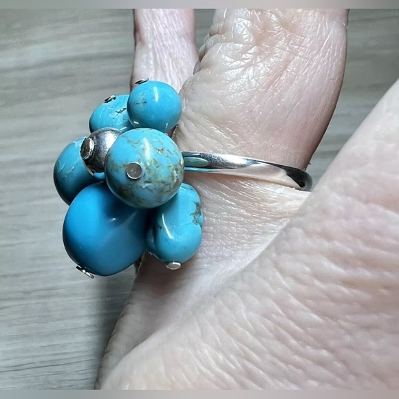 Designer Southwest Sterling Silver Turquoise Cha-Cha Bead Stretch Ring, Size 5 - Picture 6 of 8